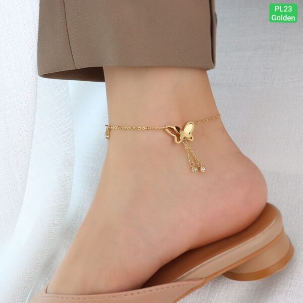 Alternative view of Double Butterfly 2 Hanging Stone Anklet Payel