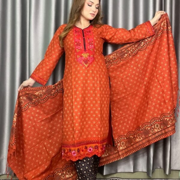 Alternative view of Aarong Cotton Print Hand Work 3 Piece Red Floral