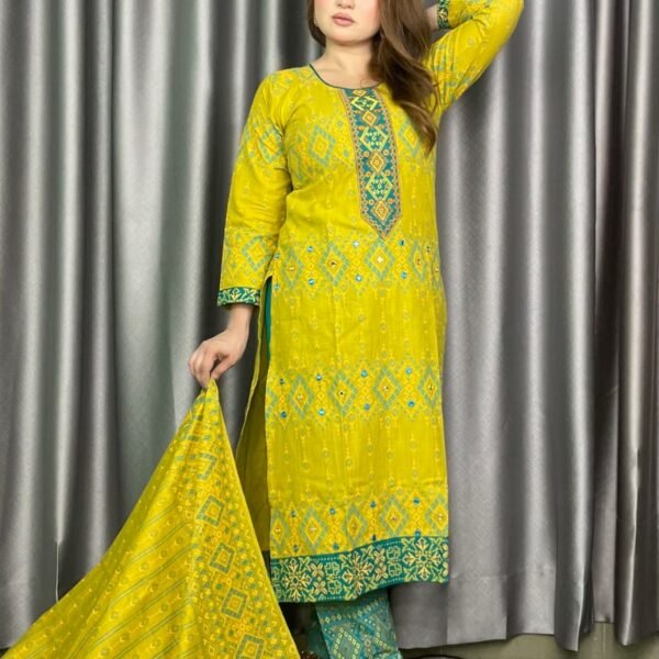 Alternative view of Aarong Cotton Print Hand Work 3 Piece Mehendi Floral