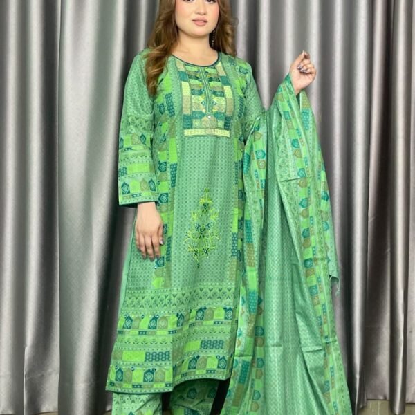 Alternative view of Aarong Cotton Print Hand Work 3 Piece Green Dot Pattern
