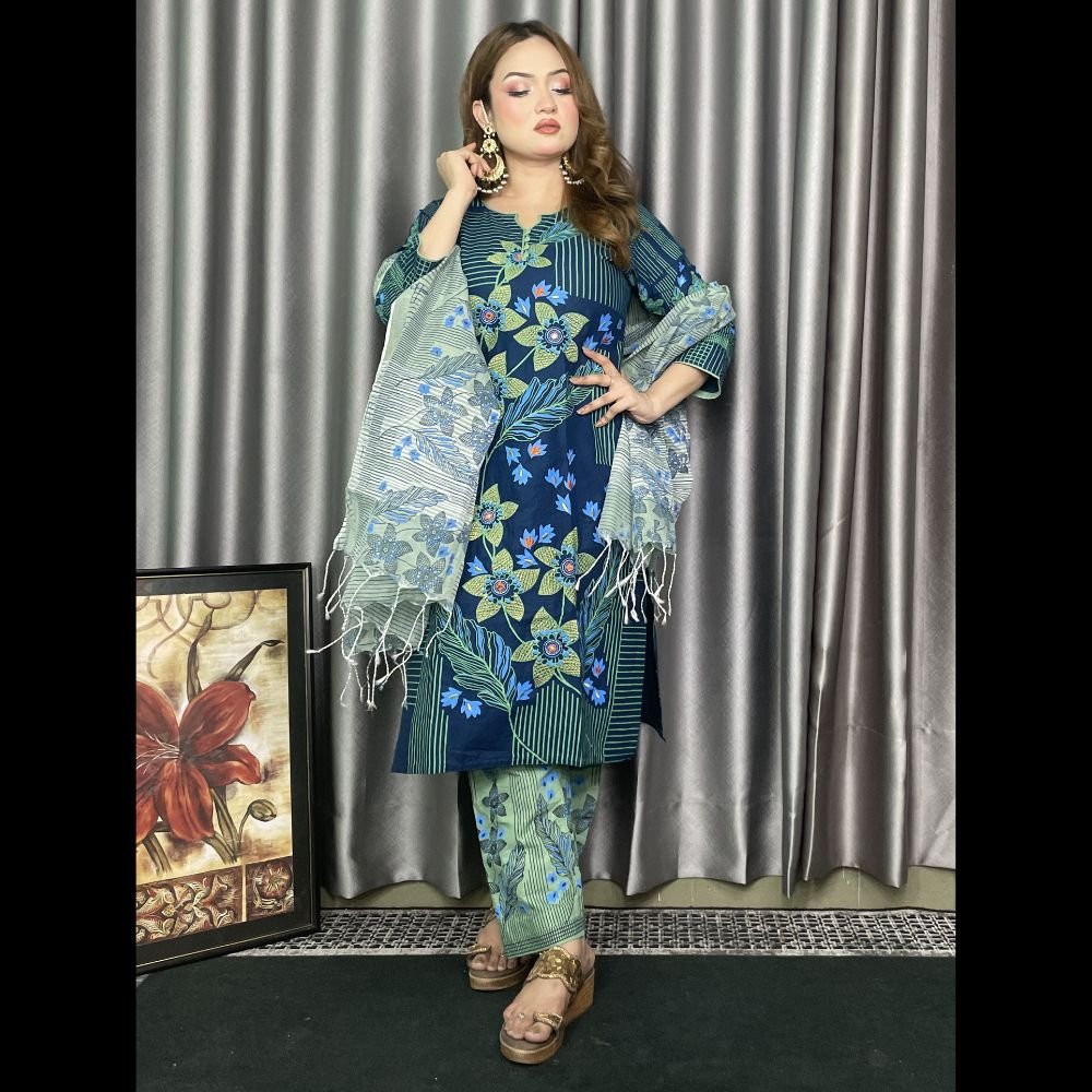 হ্যান্ড ওয়ার্কের এলিগেন্ট ডিজাইন আড়ং কটন Blue Color - Image 3